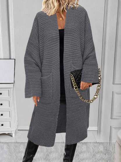 Cocolii cardigan en grosse maille v-cou poches épaule tombante manches trompette femme décontracté oversized pull