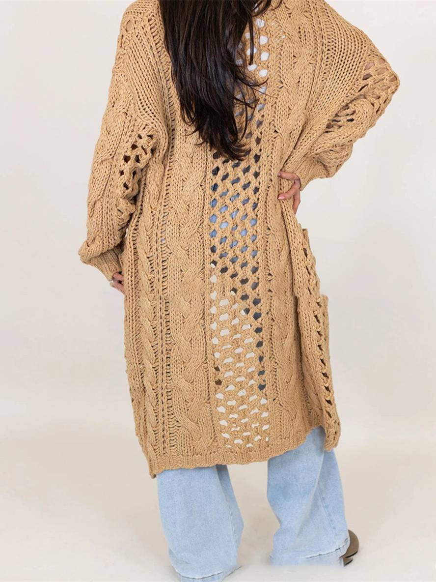 Cocolii cardigan en grosse maille v-cou poches manches longues femme décontracté ample oversized casual pull