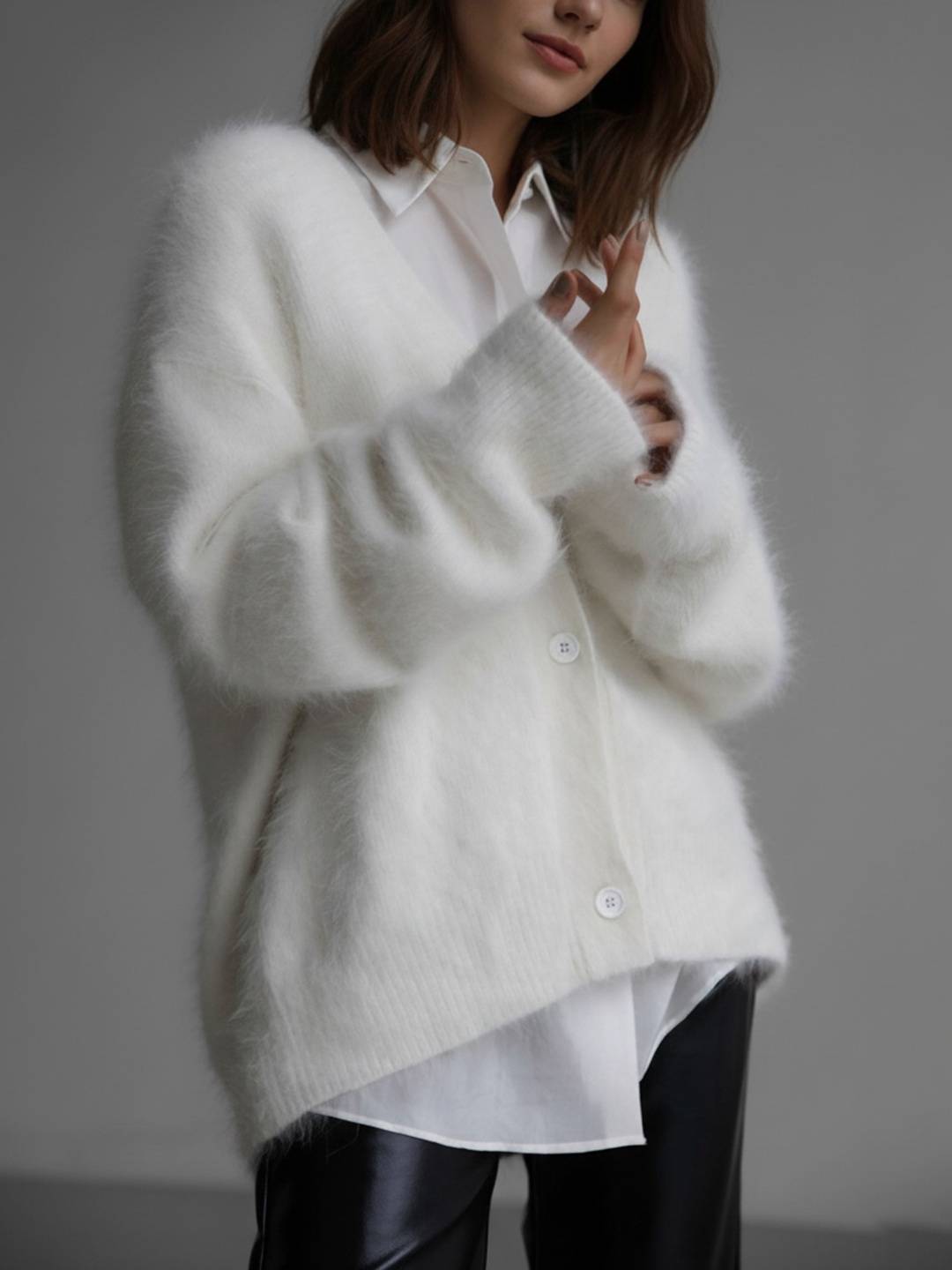 Cocolii Cardigans femme moelleux oversized boutonnage v-cou manches longues doux élégant décontracté vintage pull chaud