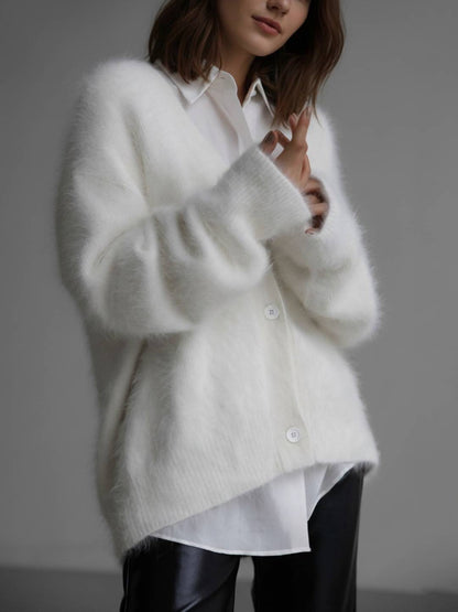 Cocolii Cardigans femme moelleux oversized boutonnage v-cou manches longues doux élégant décontracté vintage pull chaud