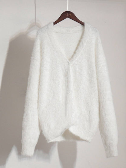 Cocolii Cardigans femme moelleux oversized boutonnage v-cou manches longues doux élégant décontracté vintage pull chaud