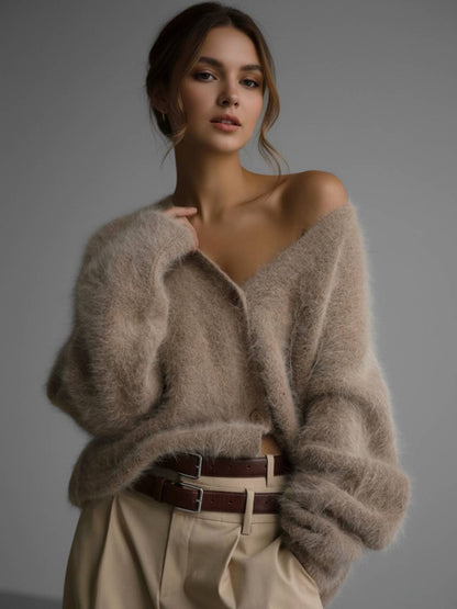 Cocolii Cardigans femme moelleux oversized boutonnage v-cou manches longues doux élégant décontracté vintage pull chaud