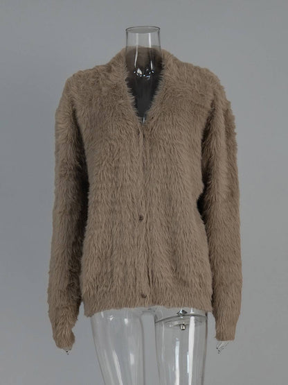 Cocolii Cardigans femme moelleux oversized boutonnage v-cou manches longues doux élégant décontracté vintage pull chaud