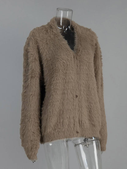 Cocolii Cardigans femme moelleux oversized boutonnage v-cou manches longues doux élégant décontracté vintage pull chaud