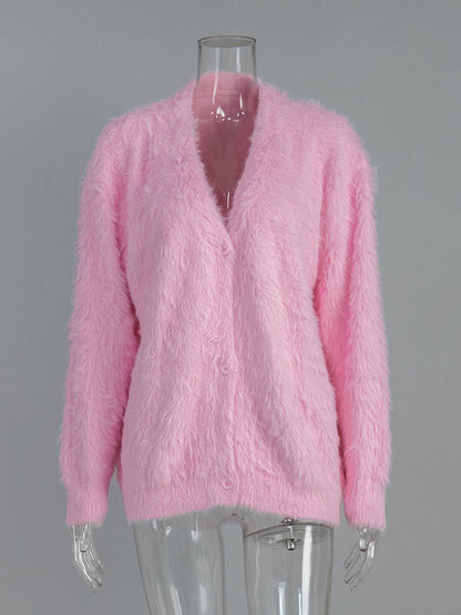 Cocolii Cardigans femme moelleux oversized boutonnage v-cou manches longues doux élégant décontracté vintage pull chaud