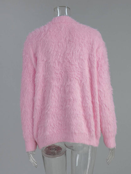 Cocolii Cardigans femme moelleux oversized boutonnage v-cou manches longues doux élégant décontracté vintage pull chaud