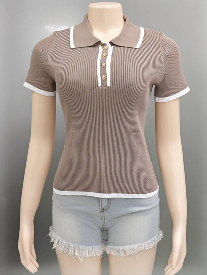 Cocolii hauts unicolore boutons manches courtes femme élégant décontracté mode casual