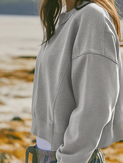 Cocolii hauts unicolore col rond manches longues femme élégant décontracté mode casual