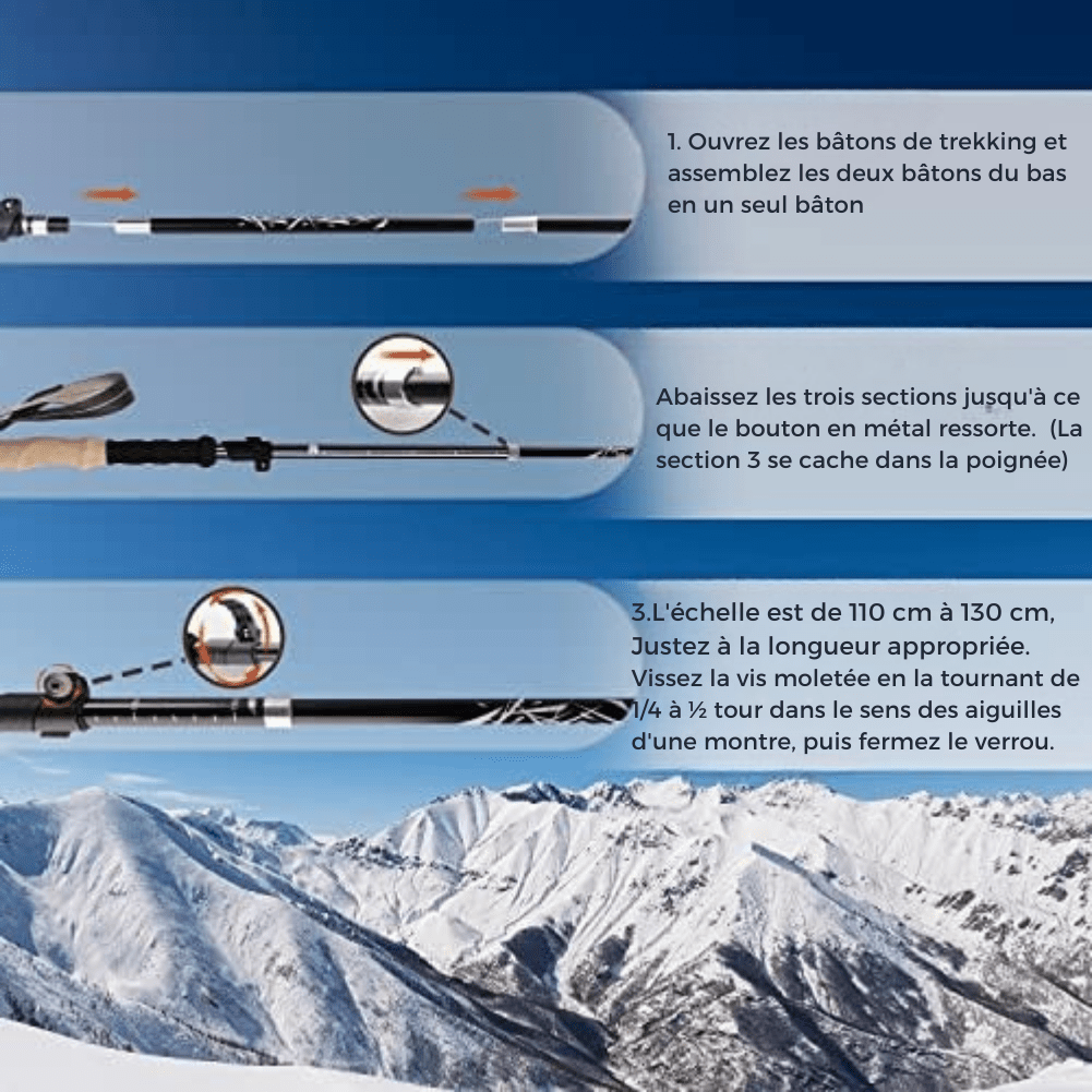 Bâtons de Randonnées/Trekking - Bâtons de Marche Pliable Antichoc Télescopique en Aluminium - Ultra - Léger - Rondor