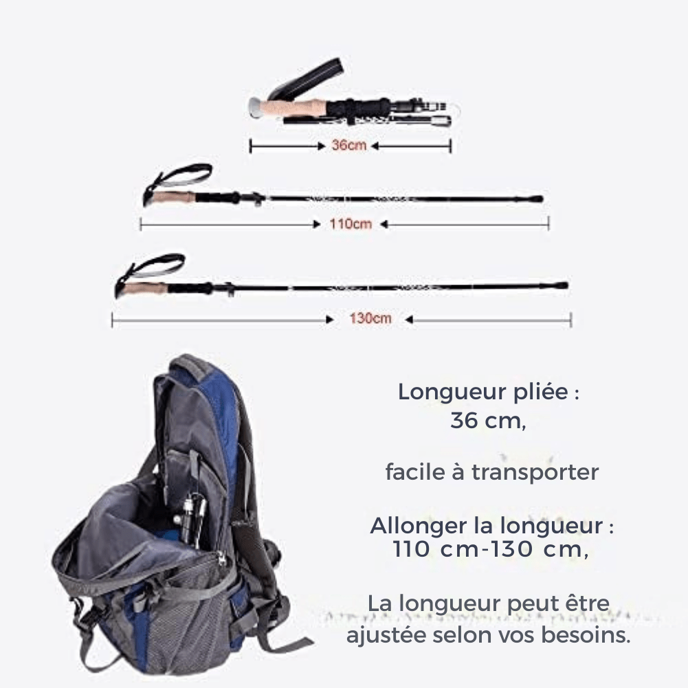 Bâtons de Randonnées/Trekking - Bâtons de Marche Pliable Antichoc Télescopique en Aluminium - Ultra - Léger - Rondor