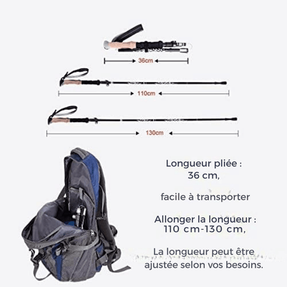 Bâtons de Randonnées/Trekking - Bâtons de Marche Pliable Antichoc Télescopique en Aluminium - Ultra - Léger - Rondor