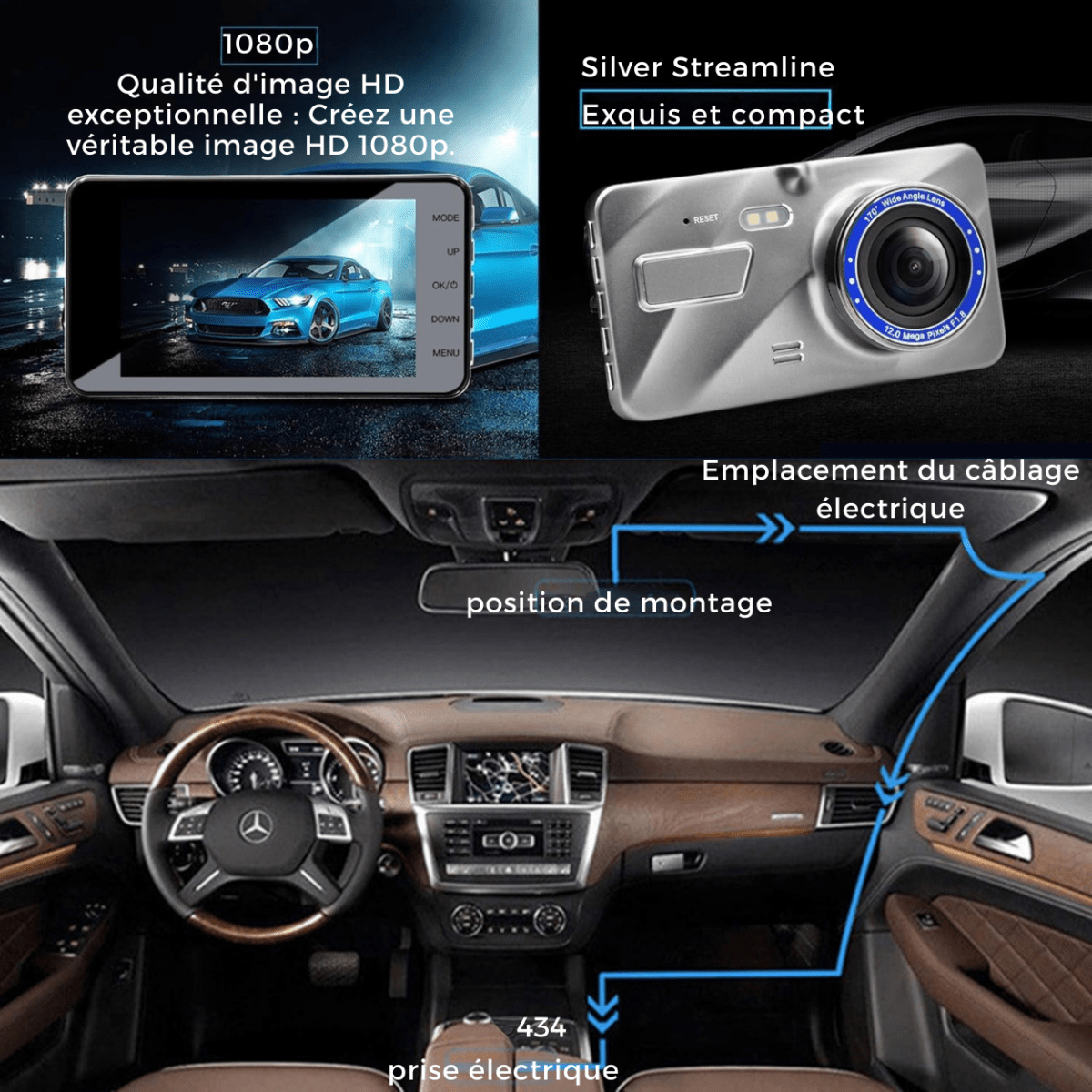 Dashcam Sans Fil 1080P - Vision Nocturne Avant et Arrière - Rondor