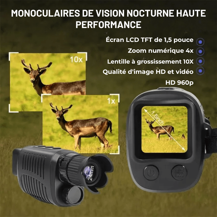 Monoculaire 5X Vision Nocturne avec Caméra HD, Enregistrement Vidéo Chasse - Rondor