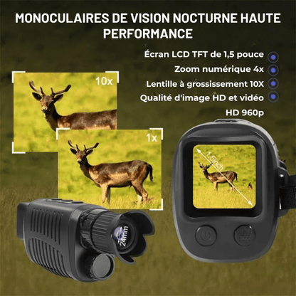 Monoculaire 5X Vision Nocturne avec Caméra HD, Enregistrement Vidéo Chasse - Rondor